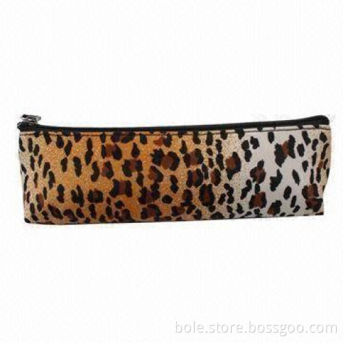 Leopard print microfiber fabric cosmetic bag